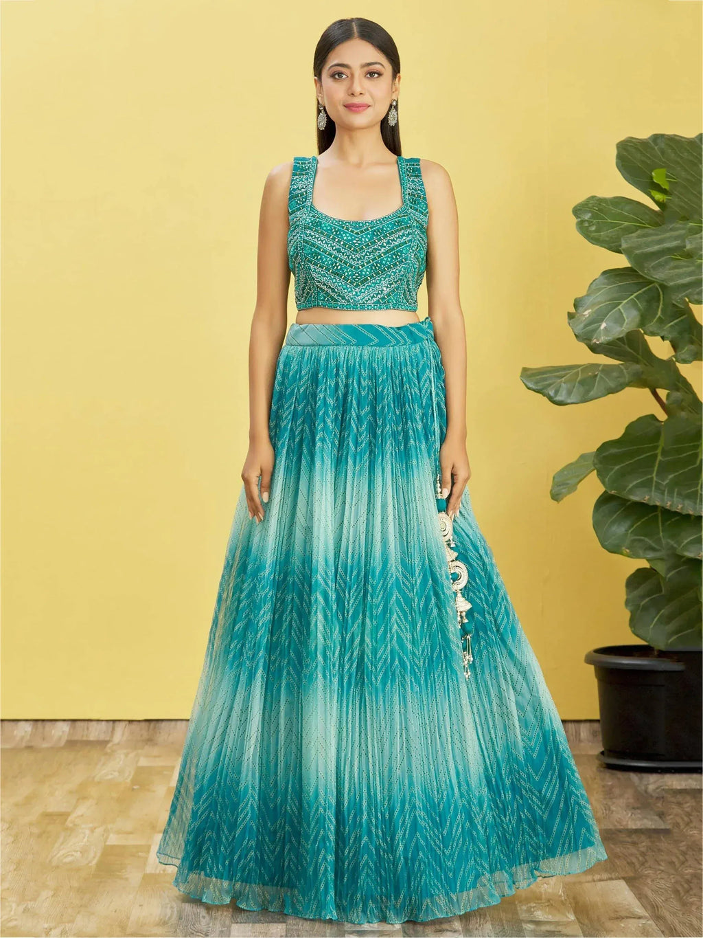 Tulsi Art Beautiful Blue Mirror Work Organza Wedding Wear Lehenga Choli | Grocsy