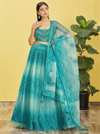 Tulsi Art Beautiful Blue Mirror Work Organza Wedding Wear Lehenga Choli | Grocsy