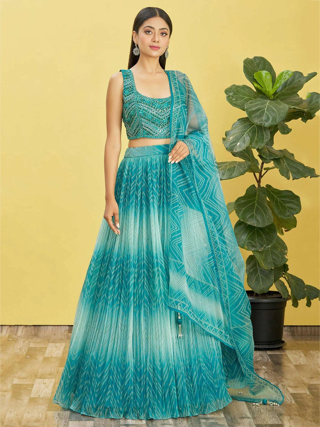 Tulsi Art Beautiful Blue Mirror Work Organza Wedding Wear Lehenga Choli | Grocsy