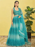 Tulsi Art Beautiful Blue Mirror Work Organza Wedding Wear Lehenga Choli | Grocsy