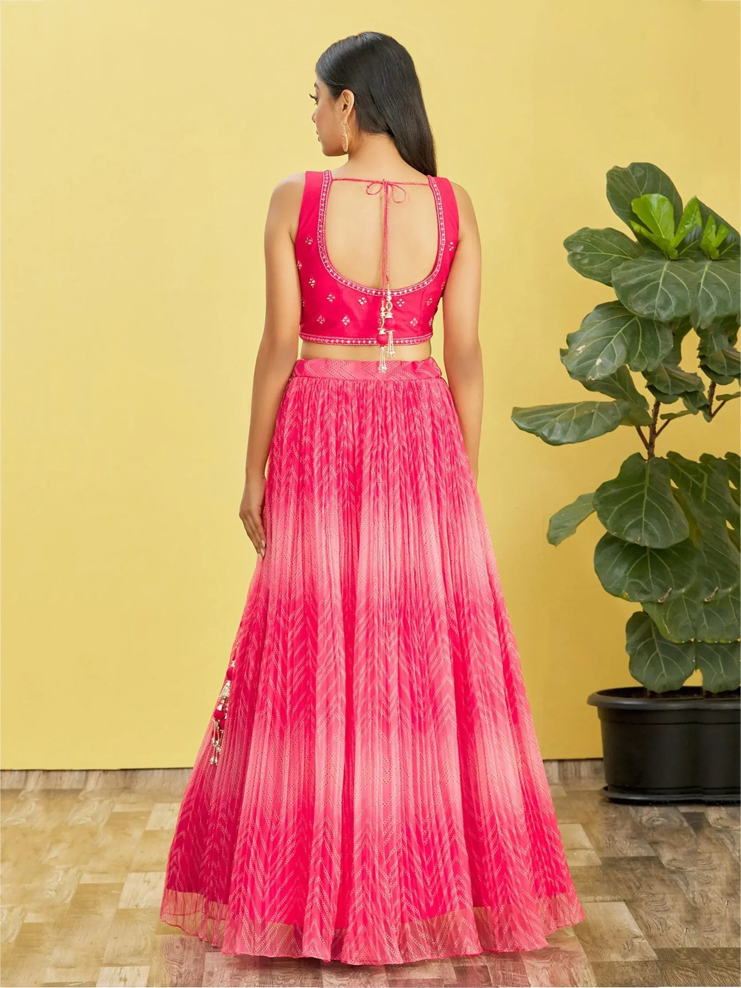 Tulsi Art Gorgeous Pink Mirror Work Organza Reception Wear Lehenga Choli | Grocsy