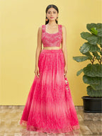 Tulsi Art Gorgeous Pink Mirror Work Organza Reception Wear Lehenga Choli | Grocsy