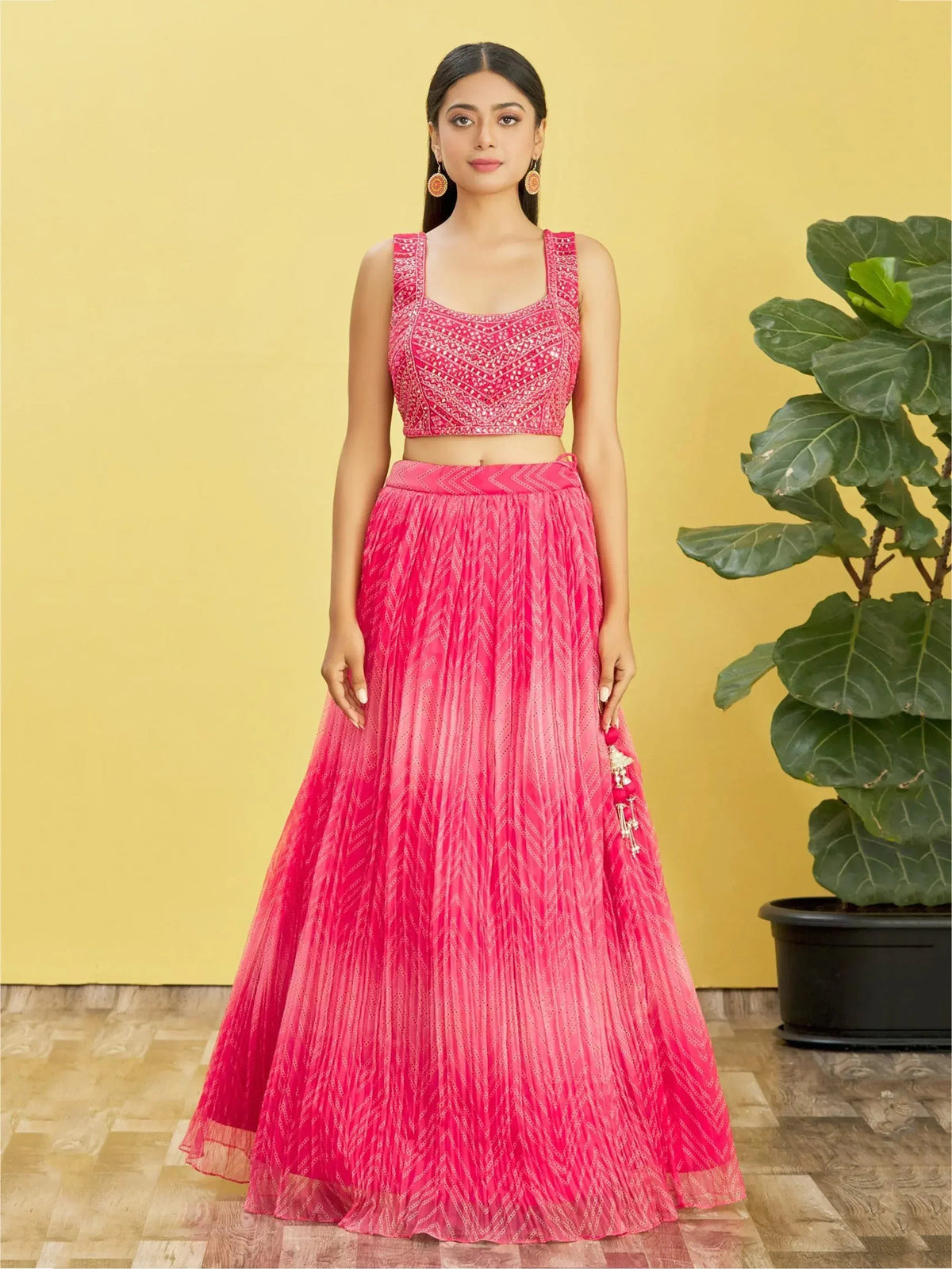 Tulsi Art Gorgeous Pink Mirror Work Organza Reception Wear Lehenga Choli | Grocsy