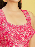 Tulsi Art Gorgeous Pink Mirror Work Organza Reception Wear Lehenga Choli | Grocsy