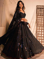 Tulsi Art Stunning Black Sequins Georgette Reception Wear Lehenga Choli | Grocsy