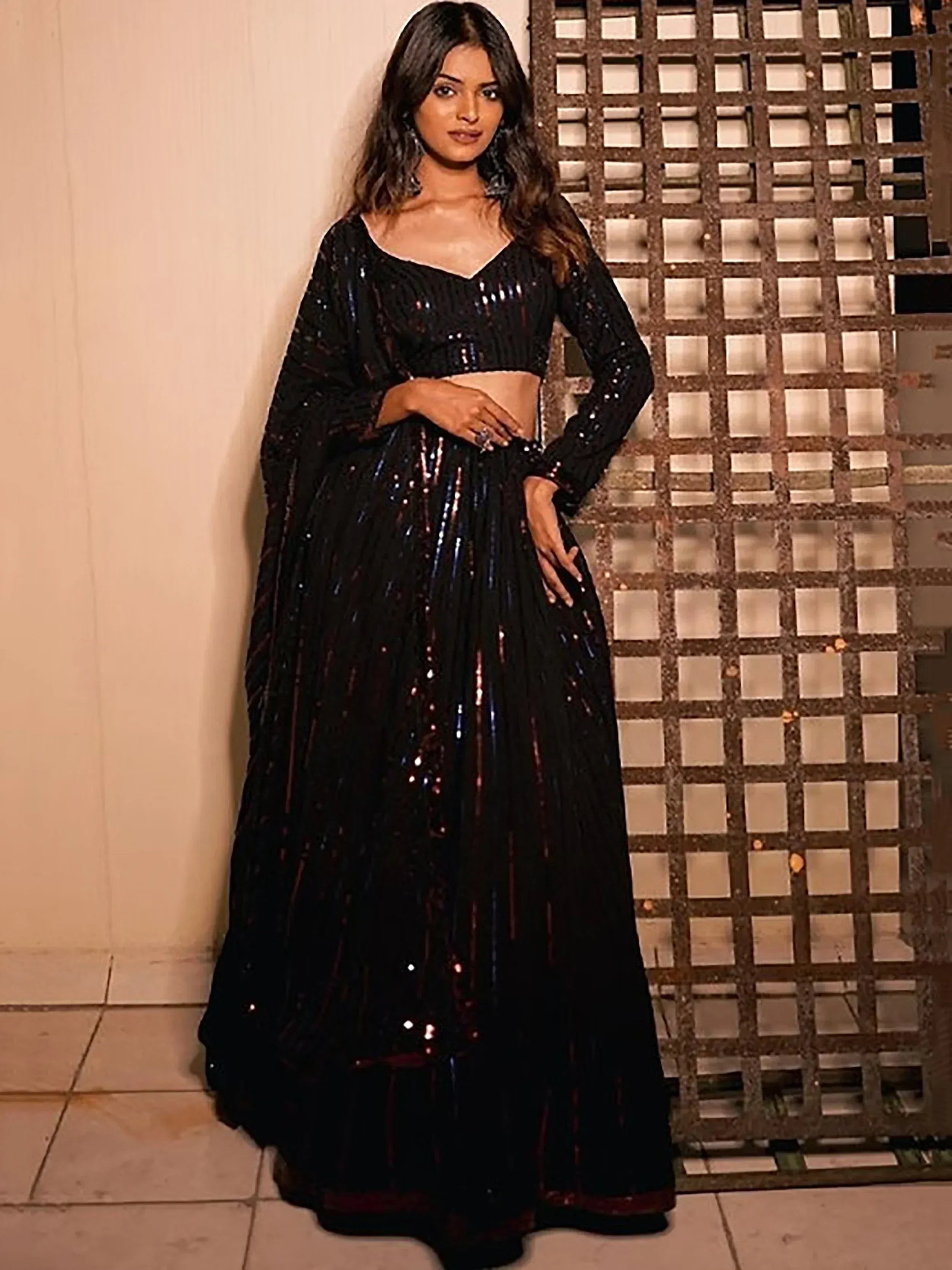 Tulsi Art Stunning Black Sequins Georgette Reception Wear Lehenga Choli | Grocsy