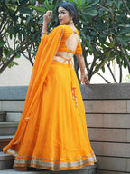 Tulsi Art Amazing Orange Leheriya Print Georgette Haldi Wear Lehenga Choli | Grocsy