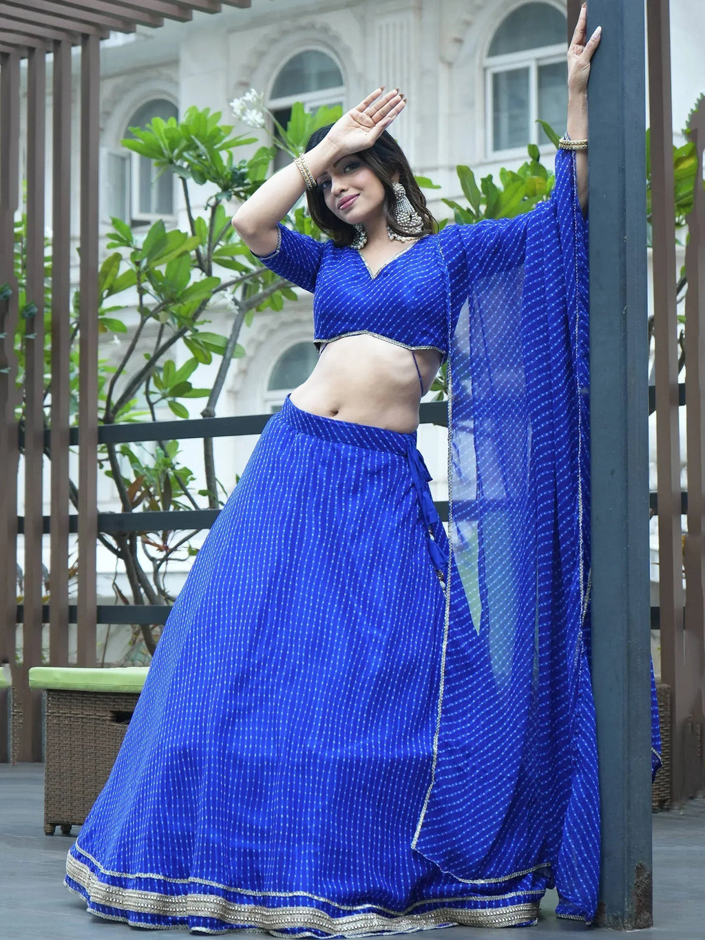 Tulsi Art Ravishing Blue Leheriya Printed Georgette Wedding Lehenga Choli | Grocsy