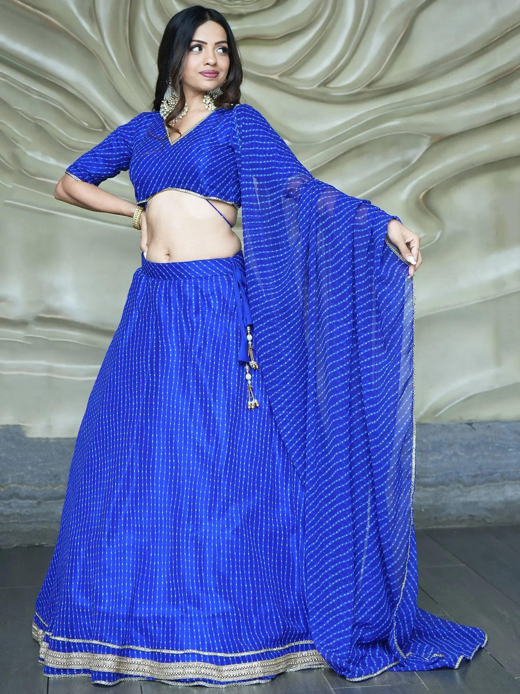 Tulsi Art Ravishing Blue Leheriya Printed Georgette Wedding Lehenga Choli | Grocsy