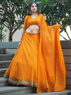 Tulsi Art Amazing Orange Leheriya Print Georgette Haldi Wear Lehenga Choli | Grocsy