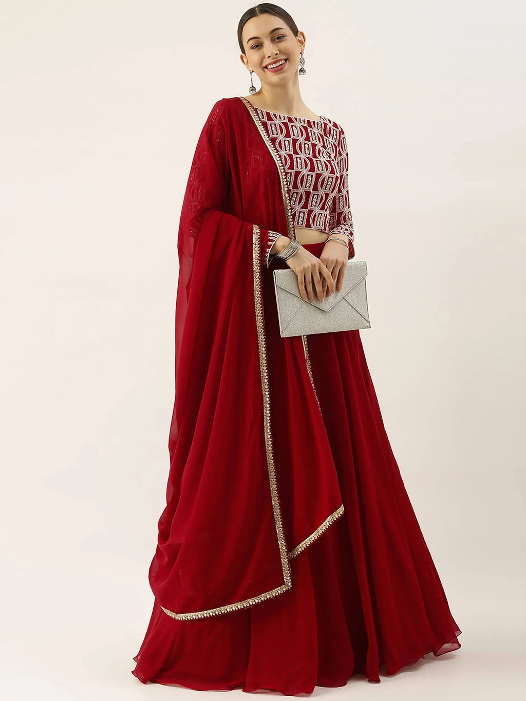 Tulsi Art Gorgeous Red Sequins Georgette Reception Wear Lehenga Choli | Grocsy