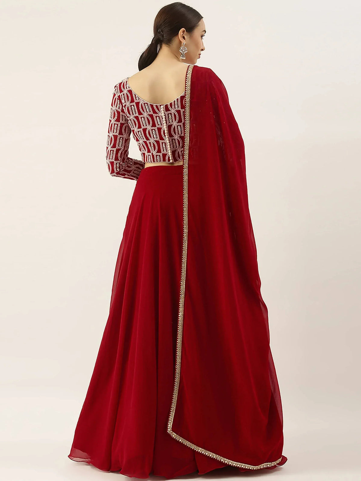 Tulsi Art Gorgeous Red Sequins Georgette Reception Wear Lehenga Choli | Grocsy
