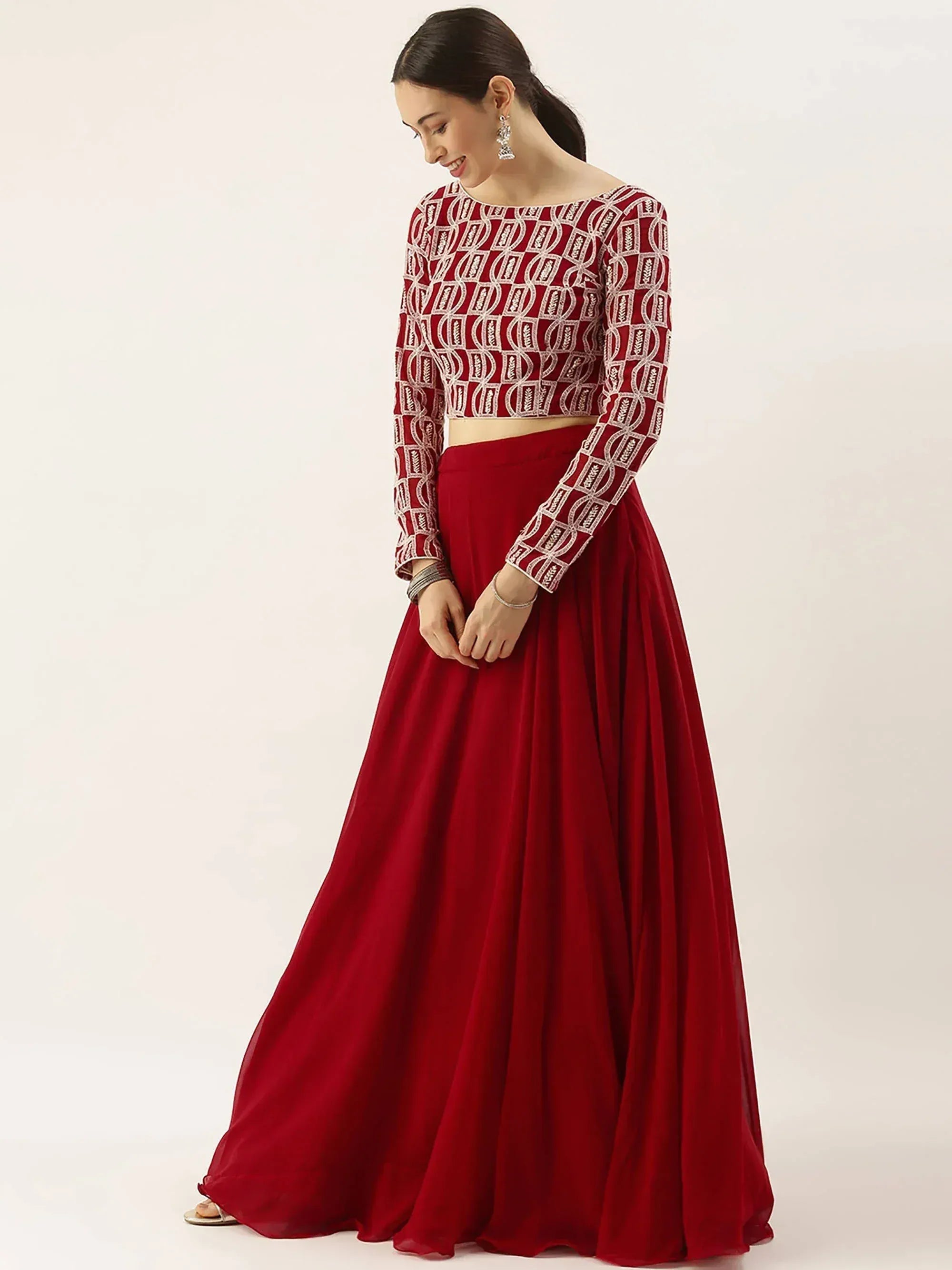 Tulsi Art Gorgeous Red Sequins Georgette Reception Wear Lehenga Choli | Grocsy