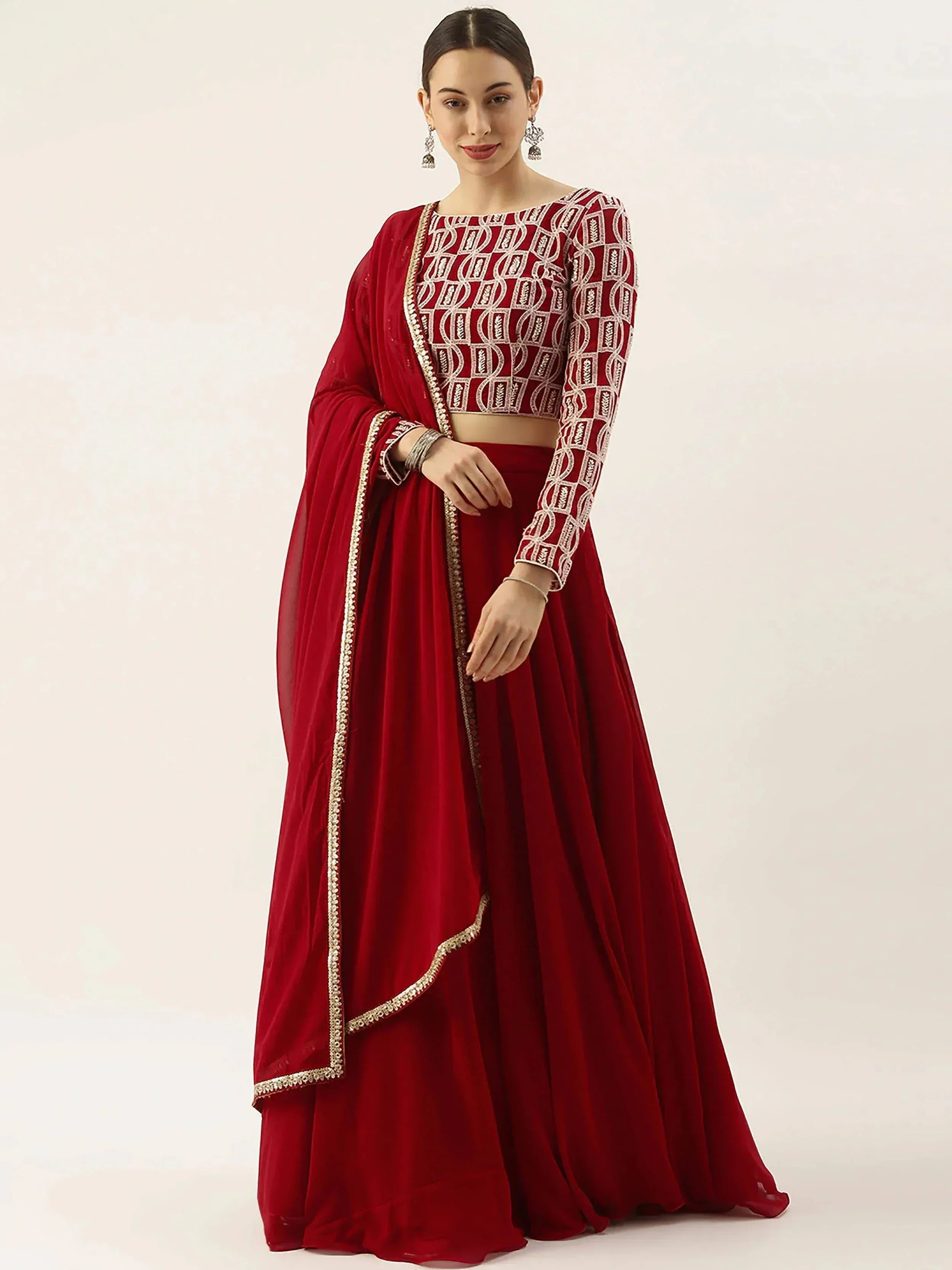Tulsi Art Gorgeous Red Sequins Georgette Reception Wear Lehenga Choli | Grocsy