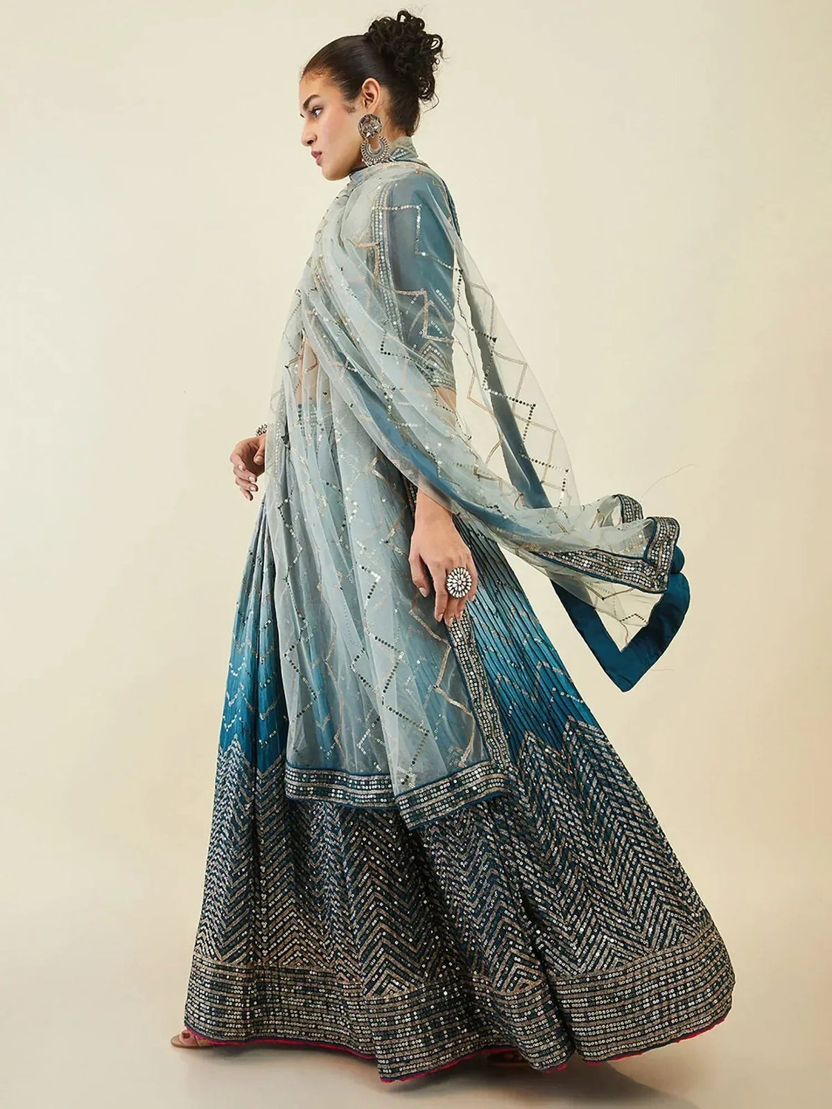 Tulsi Art Magnetic Blue Sequins Art Silk Wedding Wear Lehenga Choli | Grocsy
