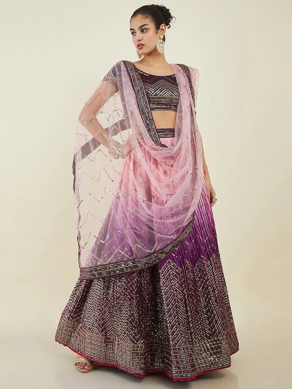 Tulsi Art Bewitching Purple Sequins Art Silk Engagement Wear Lehenga Choli | Grocsy