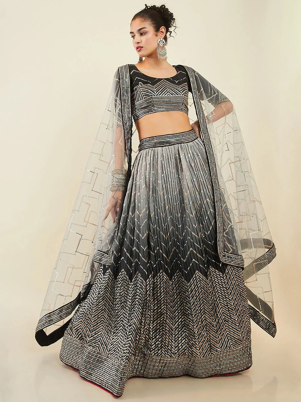 Tulsi Art Enchanting Black Sequins Art Silk Reception Wear Lehenga Choli | Grocsy
