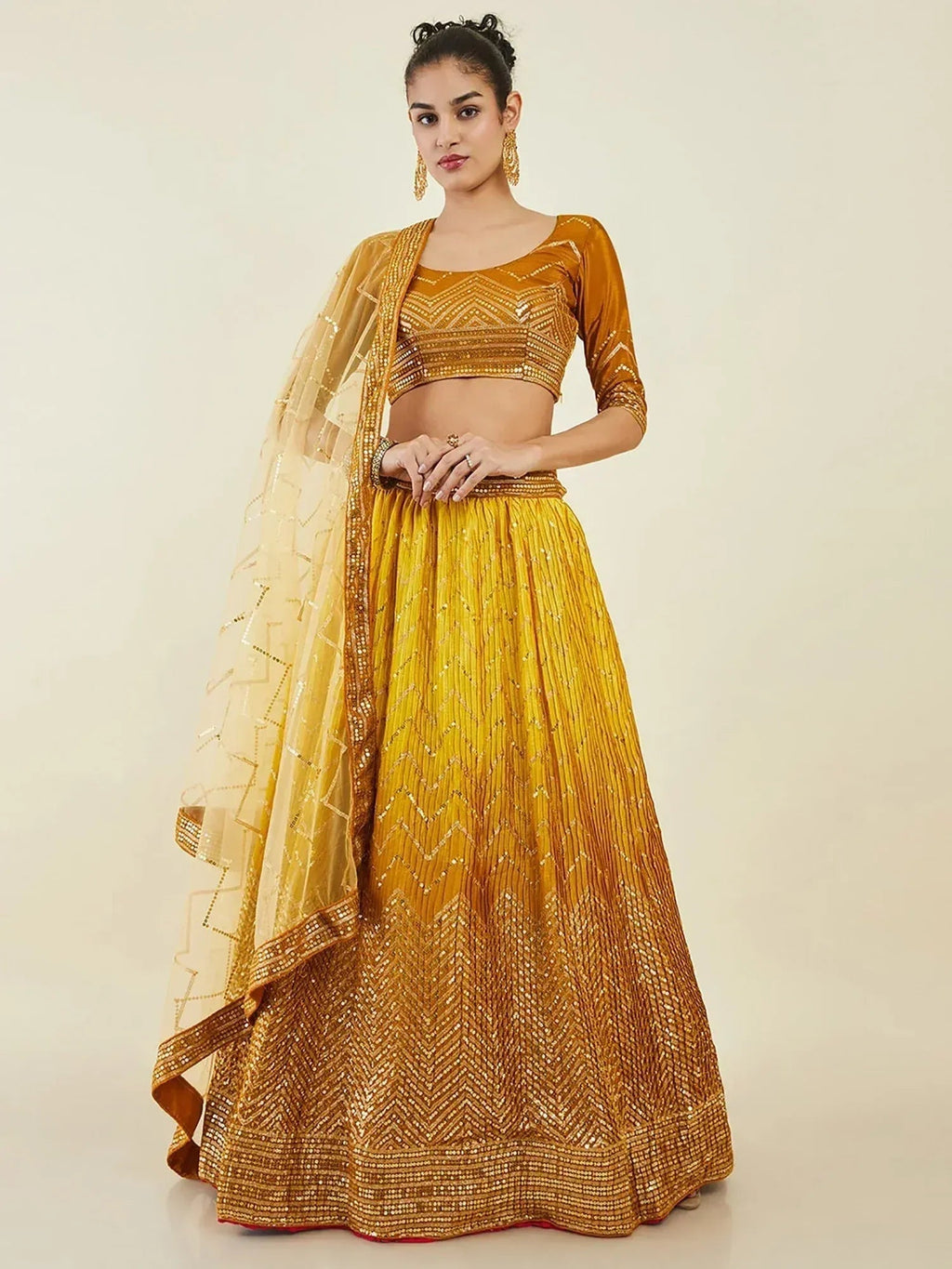 Tulsi Art Captivating Yellow Sequins Art Silk Haldi Wear Lehenga Choli | Grocsy