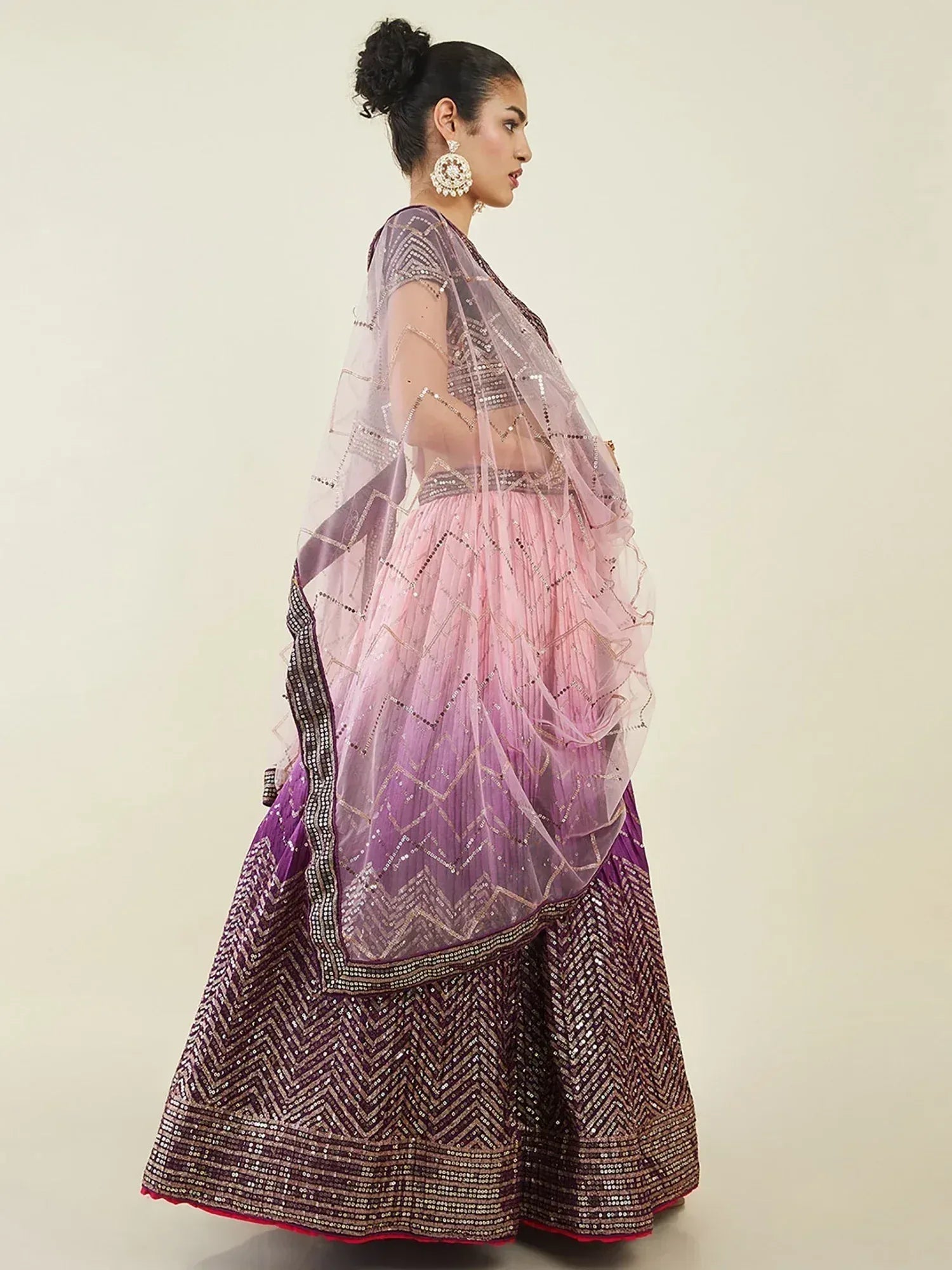 Tulsi Art Bewitching Purple Sequins Art Silk Engagement Wear Lehenga Choli | Grocsy