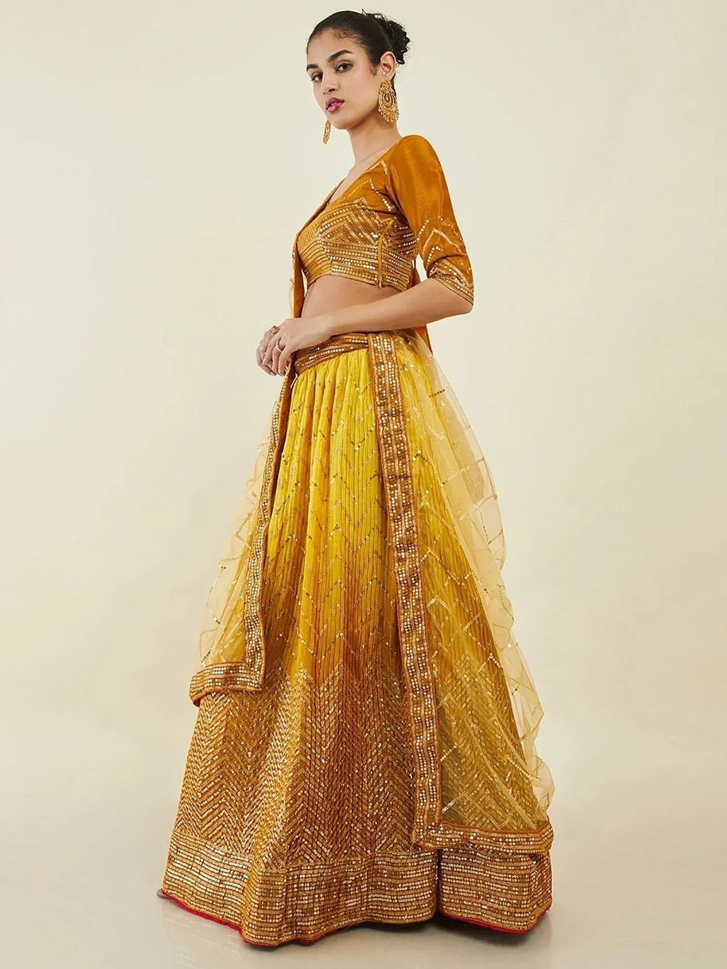 Tulsi Art Captivating Yellow Sequins Art Silk Haldi Wear Lehenga Choli | Grocsy