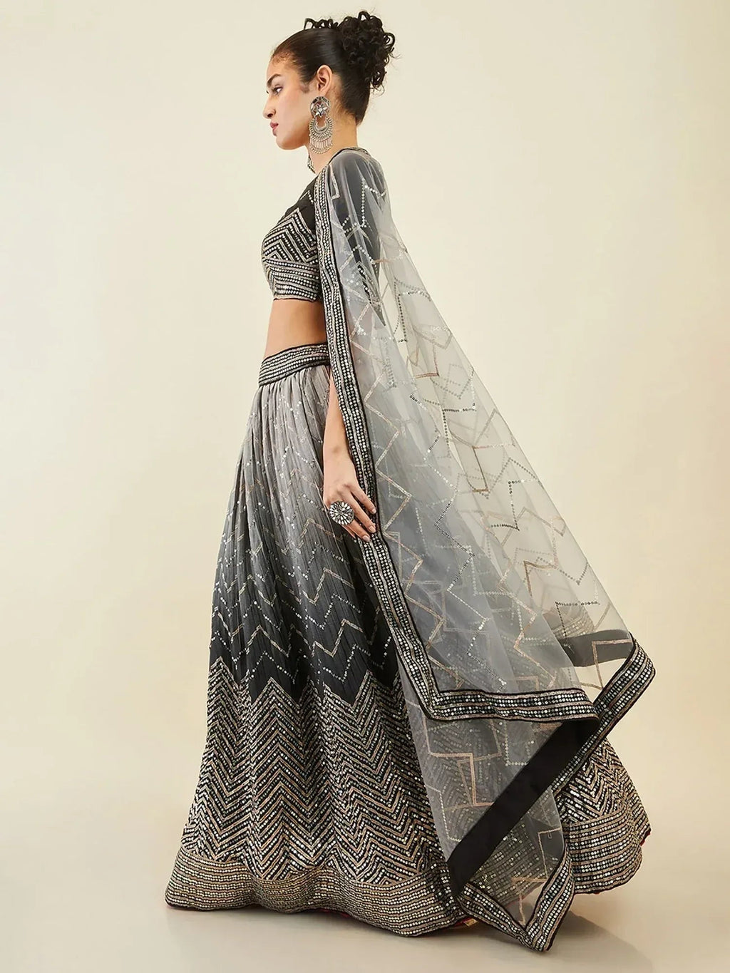 Tulsi Art Enchanting Black Sequins Art Silk Reception Wear Lehenga Choli | Grocsy