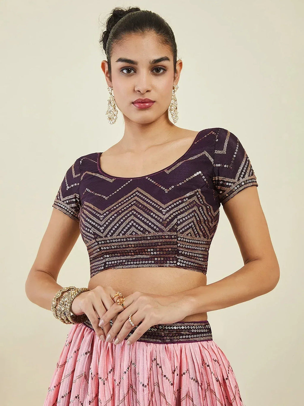 Tulsi Art Bewitching Purple Sequins Art Silk Engagement Wear Lehenga Choli | Grocsy