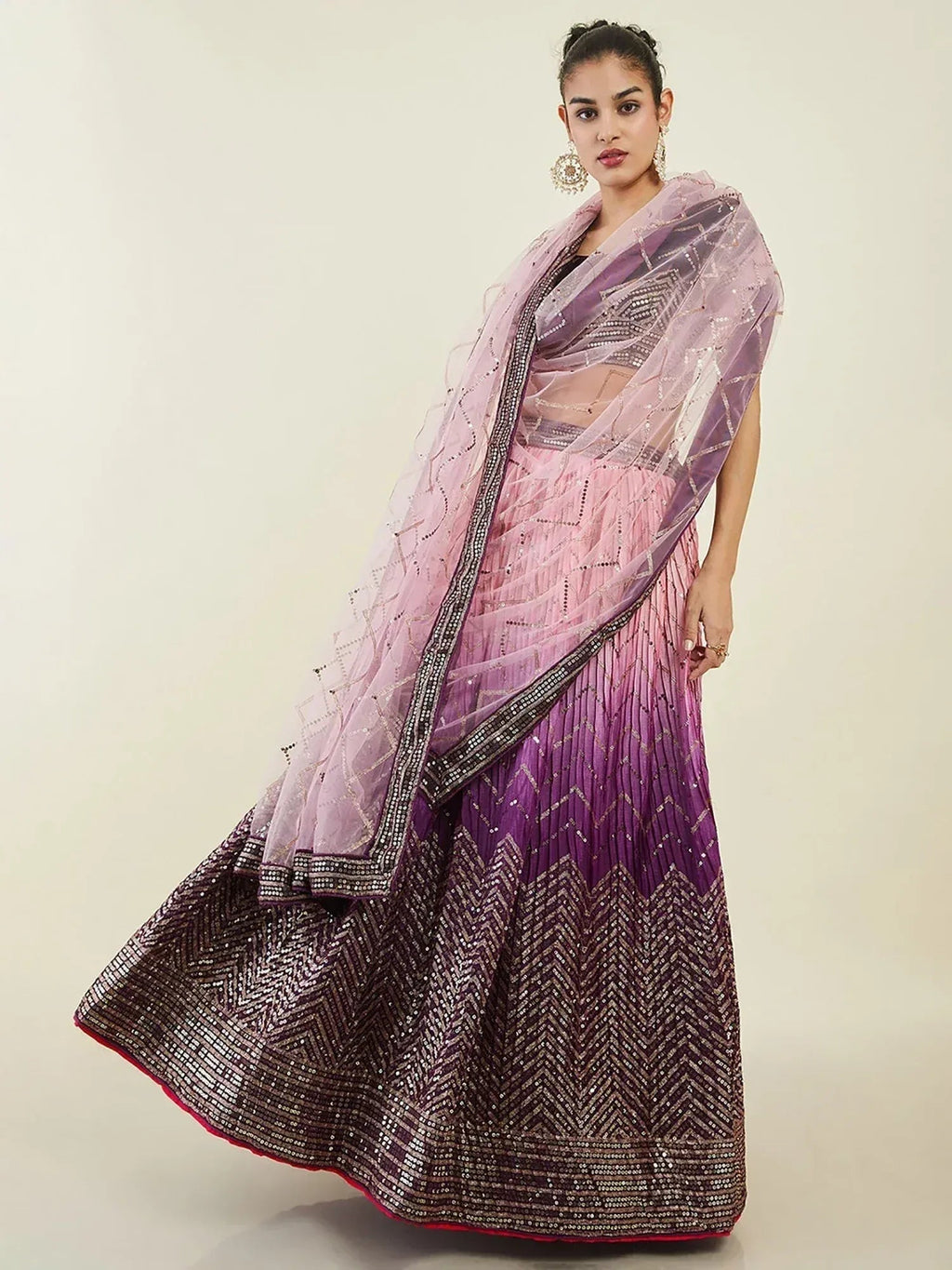 Tulsi Art Bewitching Purple Sequins Art Silk Engagement Wear Lehenga Choli | Grocsy