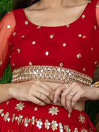Tulsi Art Alluring Red Sequins Georgette Lehenga Choli With Attached Dupatta | Grocsy