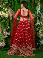 Tulsi Art Alluring Red Sequins Georgette Lehenga Choli With Attached Dupatta | Grocsy