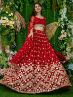 Tulsi Art Alluring Red Sequins Georgette Lehenga Choli With Attached Dupatta | Grocsy