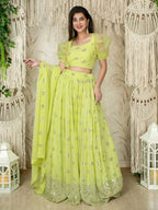 Tulsi Art Glamorous Lime Green Sequins Georgette Wedding Wear Lehenga Choli | Grocsy