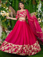 Tulsi Art Astonishing Pink Zari Embroidered Georgette Lehenga Choli With Dupatta | Grocsy