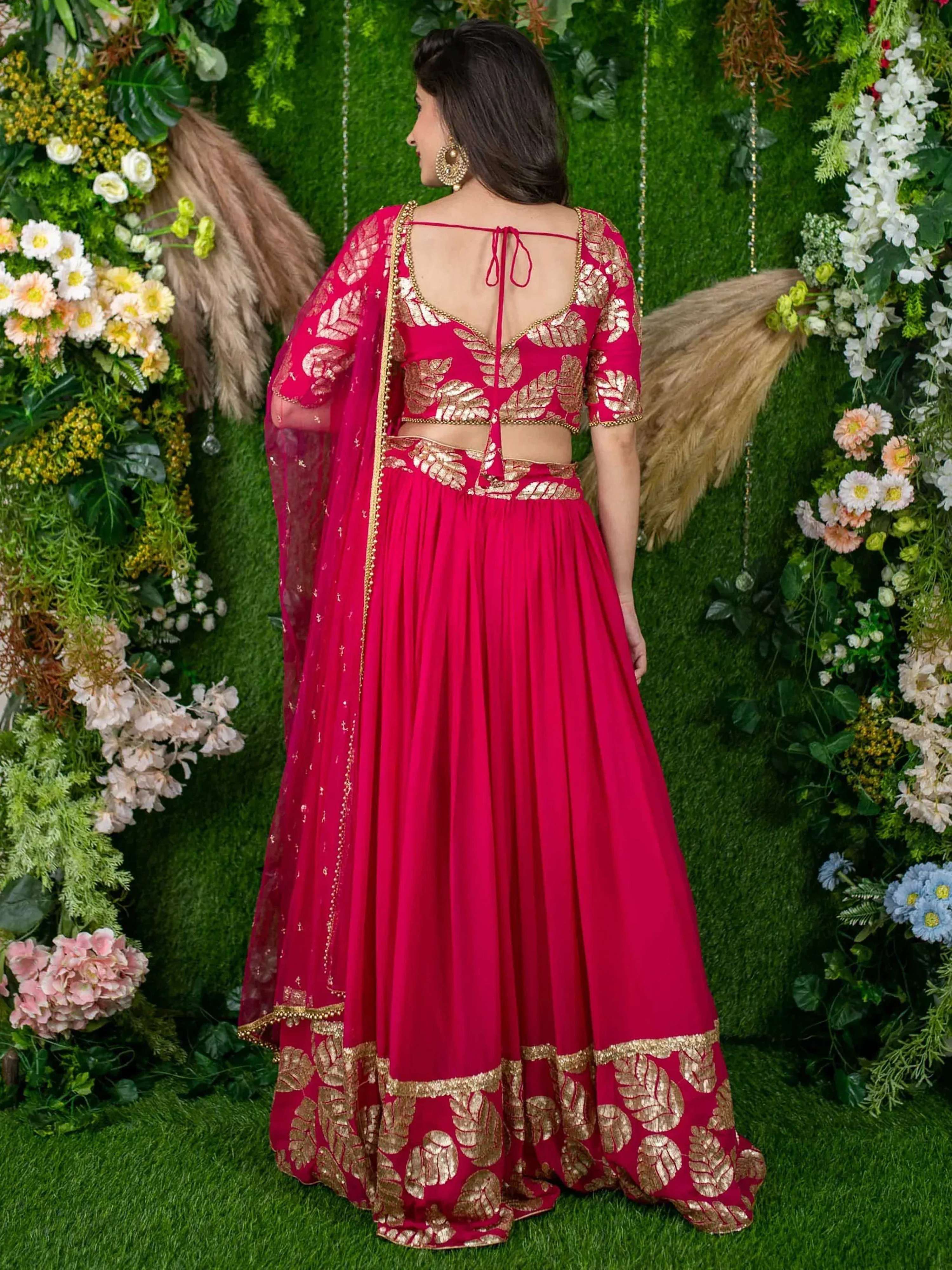 Tulsi Art Astonishing Pink Zari Embroidered Georgette Lehenga Choli With Dupatta | Grocsy