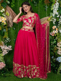 Tulsi Art Astonishing Pink Zari Embroidered Georgette Lehenga Choli With Dupatta | Grocsy