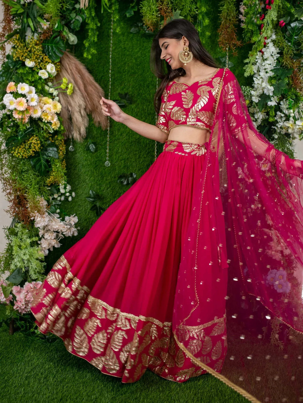 Tulsi Art Astonishing Pink Zari Embroidered Georgette Lehenga Choli With Dupatta | Grocsy