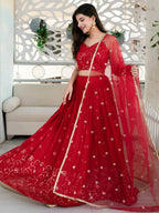 Tulsi Art Awesome Red Embroidered Georgette Reception Wear Lehenga Choli | Grocsy