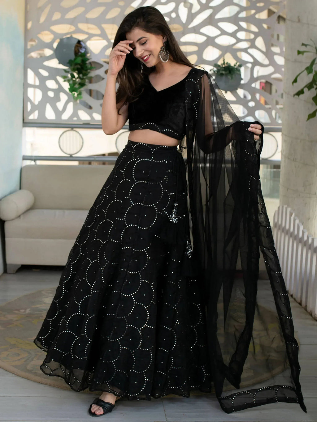 Tulsi Art Marvelous Black Sequins Organza Party Wear Lehenga Choli | Grocsy
