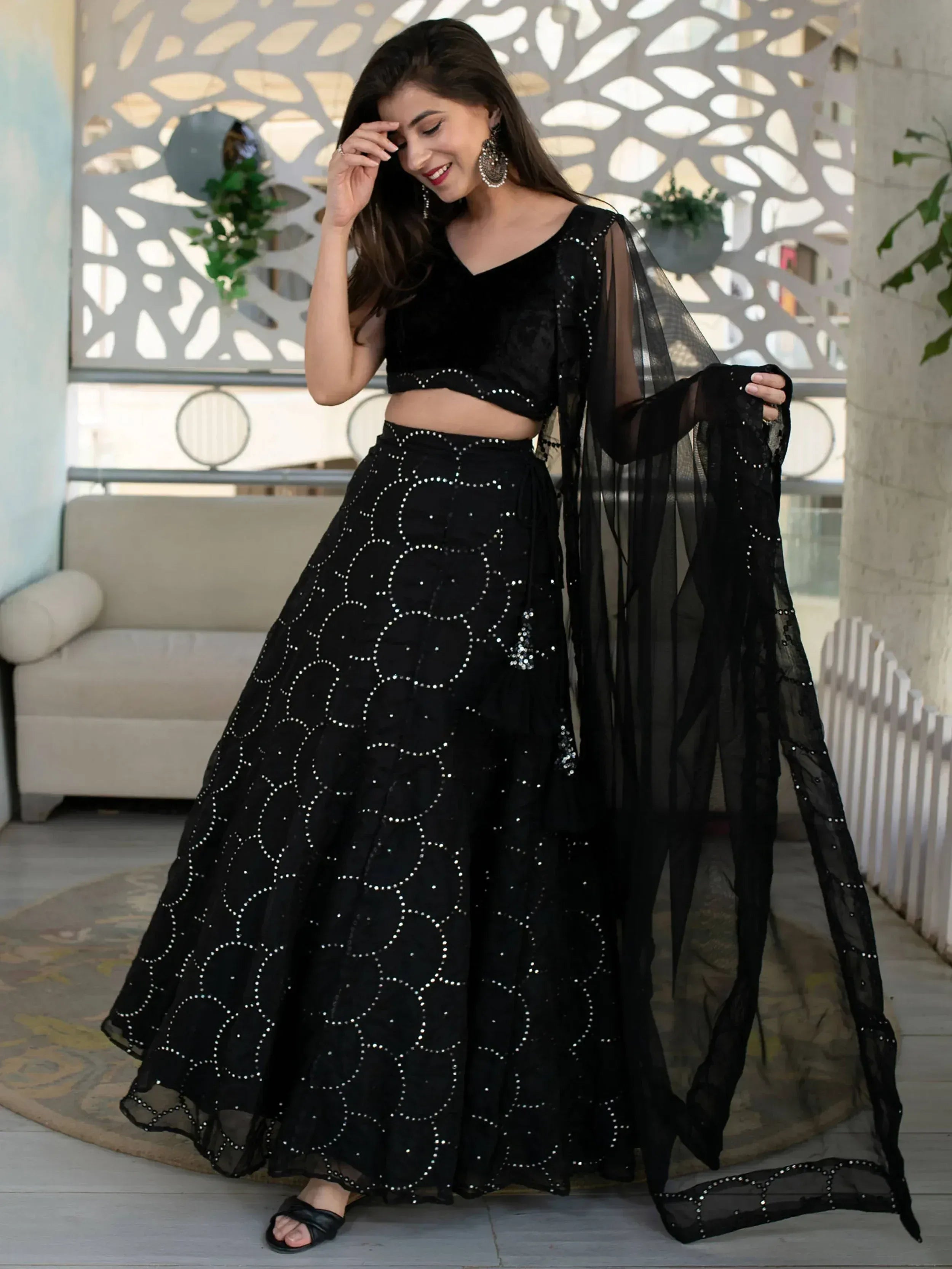 Tulsi Art Marvelous Black Sequins Organza Party Wear Lehenga Choli | Grocsy