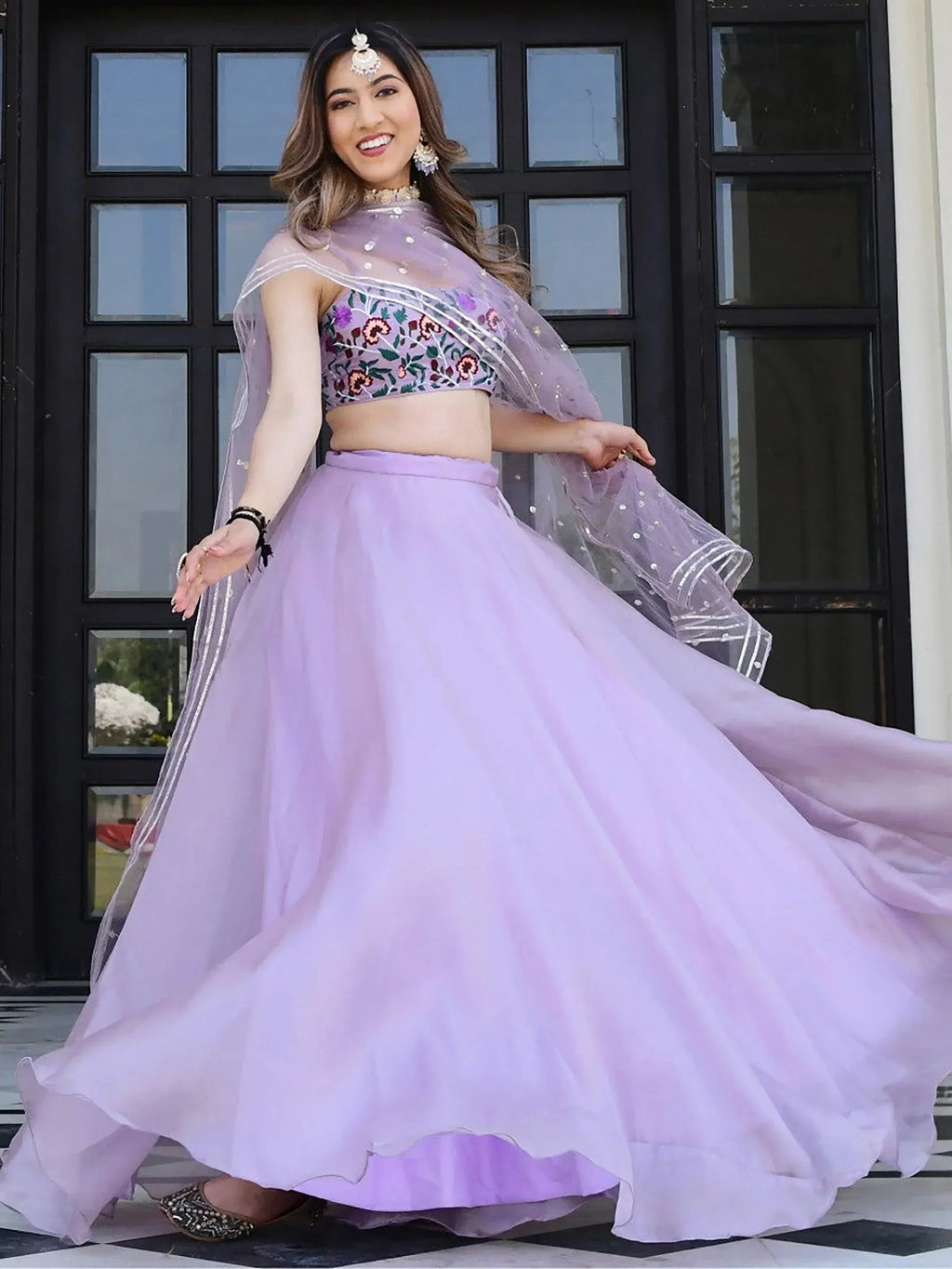 Tulsi Art Fabulous Lavender Organza Lehenga With Embroidered Choli | Grocsy