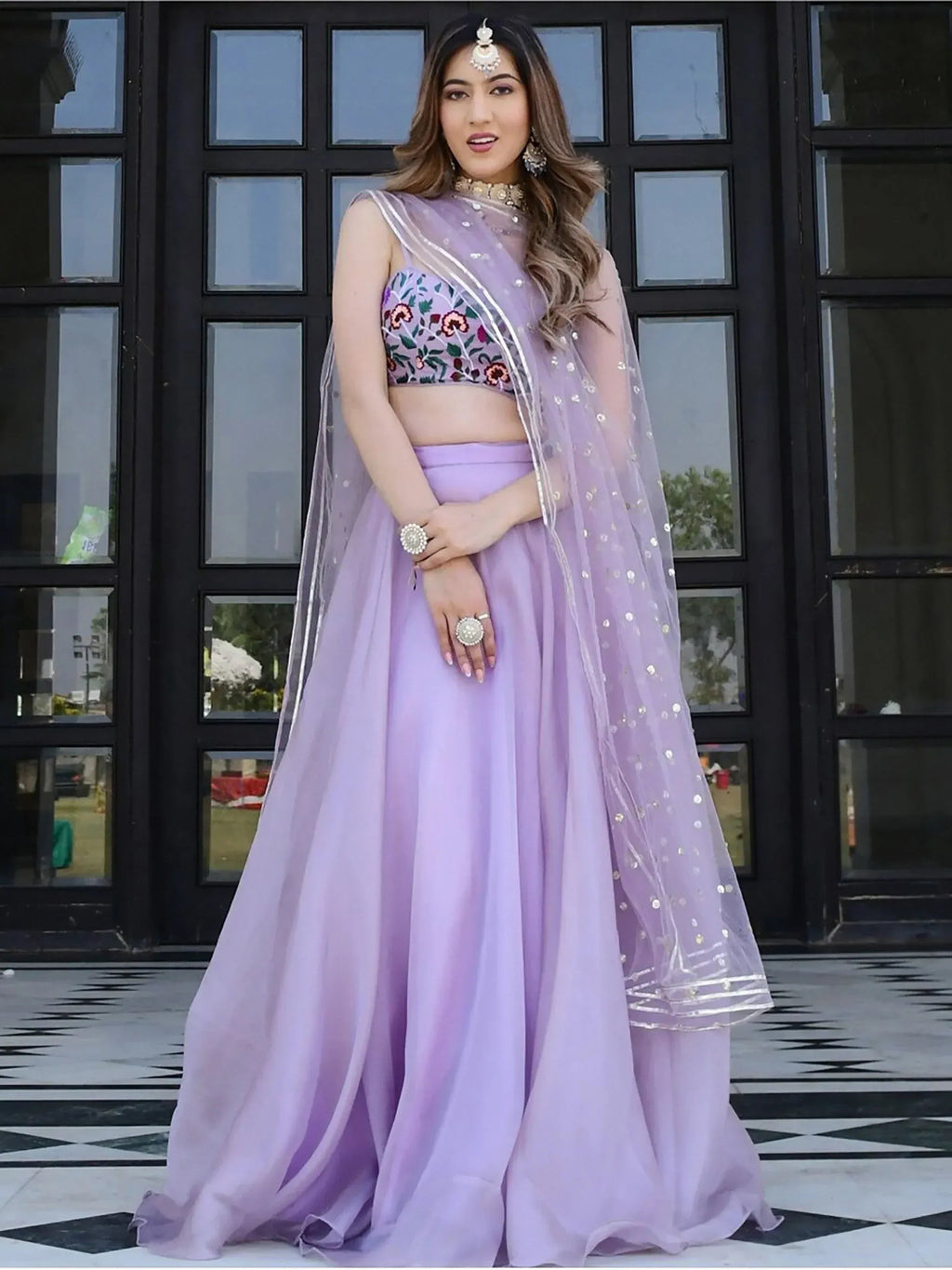 Tulsi Art Fabulous Lavender Organza Lehenga With Embroidered Choli | Grocsy