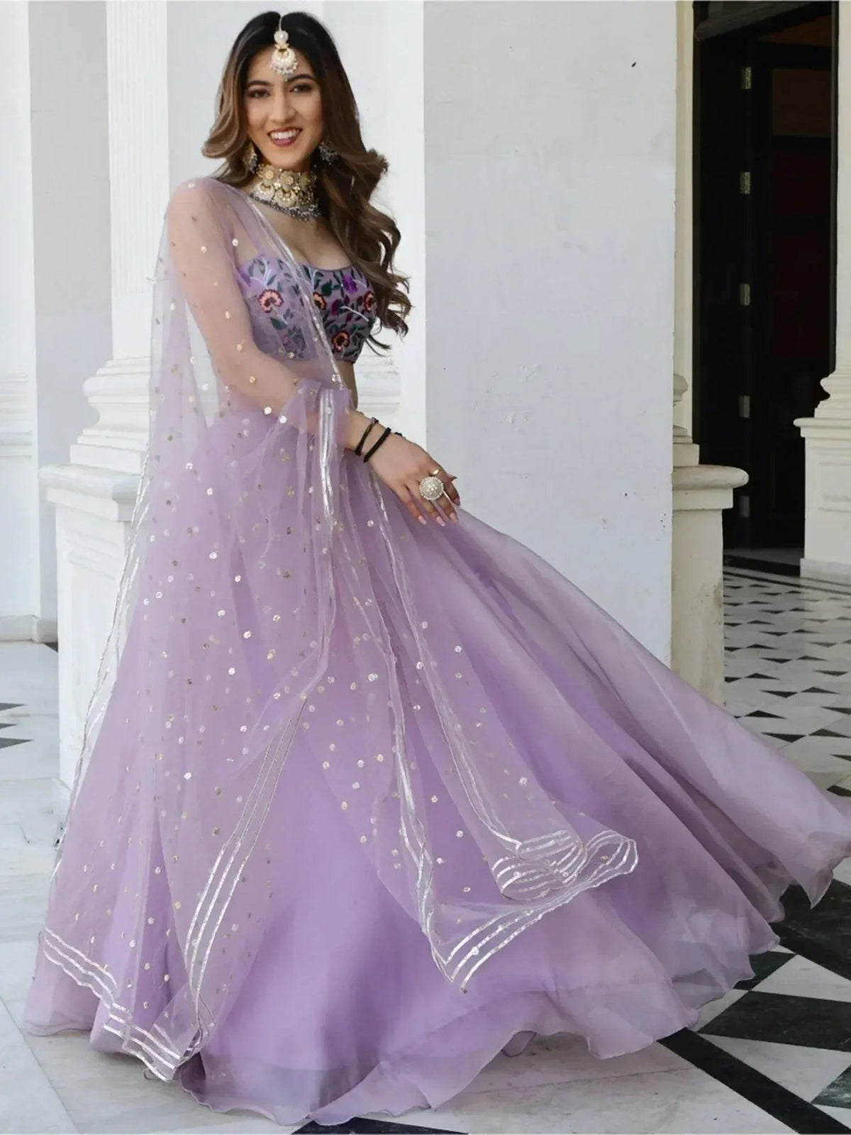 Tulsi Art Fabulous Lavender Organza Lehenga With Embroidered Choli | Grocsy