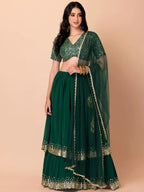 Tulsi Art Amazing Green Sequins Georgette Reception Wear Lehenga Choli | Grocsy