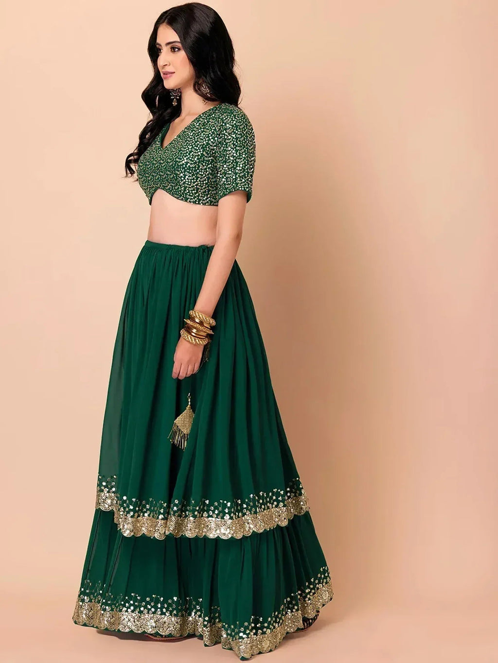 Tulsi Art Amazing Green Sequins Georgette Reception Wear Lehenga Choli | Grocsy