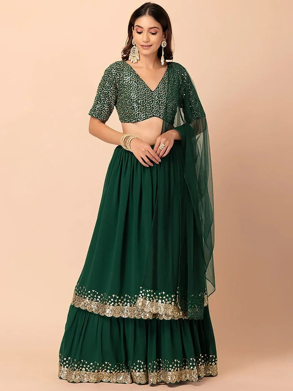 Tulsi Art Amazing Green Sequins Georgette Reception Wear Lehenga Choli | Grocsy