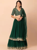 Tulsi Art Amazing Green Sequins Georgette Reception Wear Lehenga Choli | Grocsy