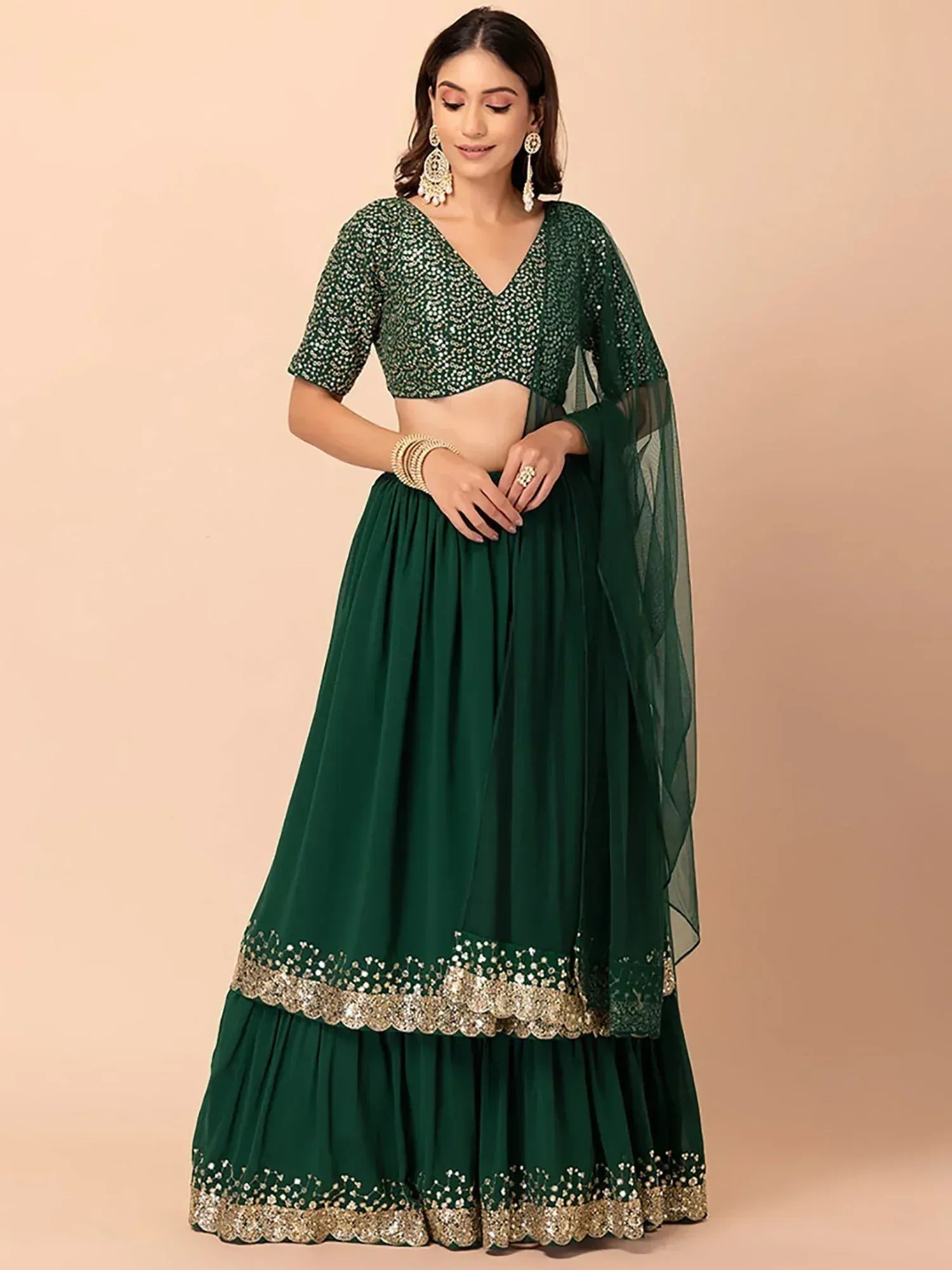 Tulsi Art Amazing Green Sequins Georgette Reception Wear Lehenga Choli | Grocsy