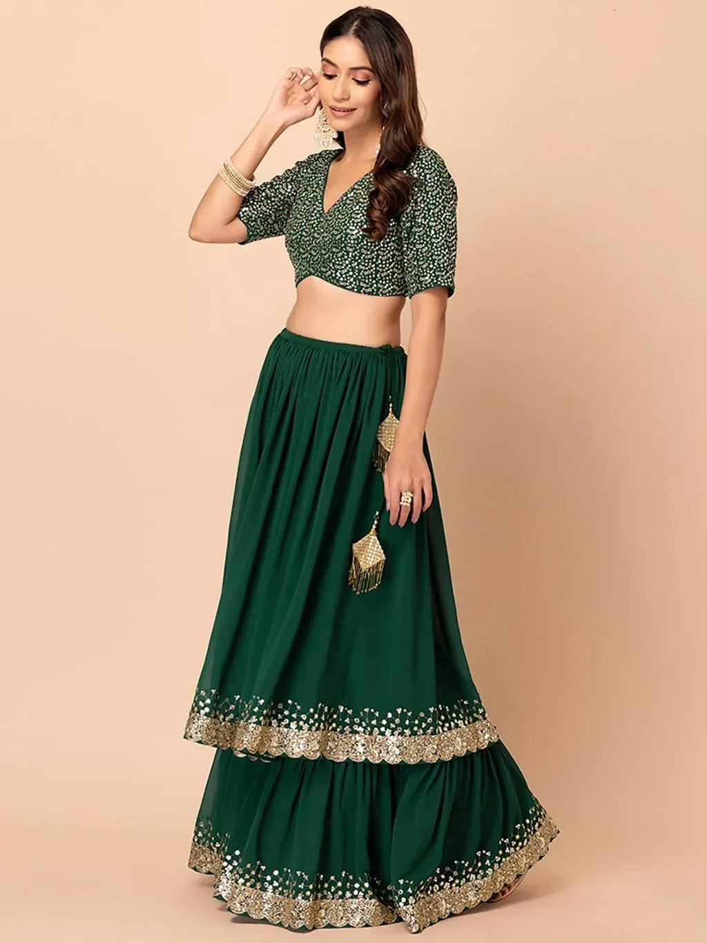 Tulsi Art Amazing Green Sequins Georgette Reception Wear Lehenga Choli | Grocsy
