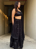 Tulsi Art Wonderful Black Sequins Georgette Reception Wear Lehenga Choli | Grocsy
