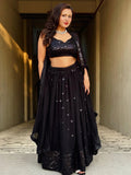 Tulsi Art Wonderful Black Sequins Georgette Reception Wear Lehenga Choli | Grocsy