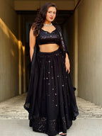 Tulsi Art Wonderful Black Sequins Georgette Reception Wear Lehenga Choli | Grocsy